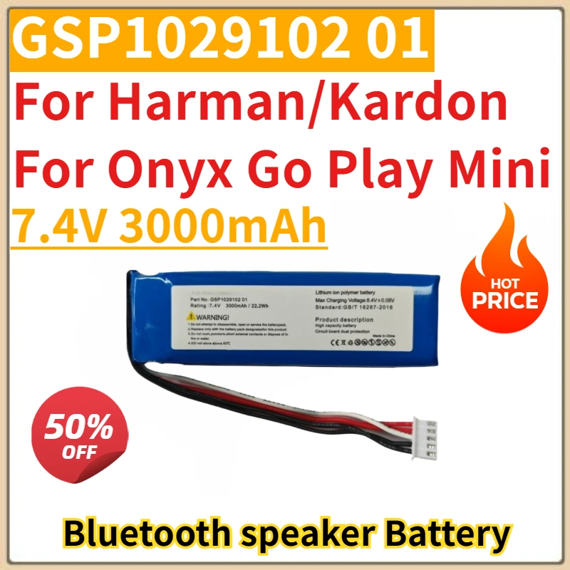 

New Replacement Bluetooth speaker Battery GSP1029102 01 7.4V 3000mAh For Harman/Kardon for Onyx Go Play Mini CP-HK07 P954374
