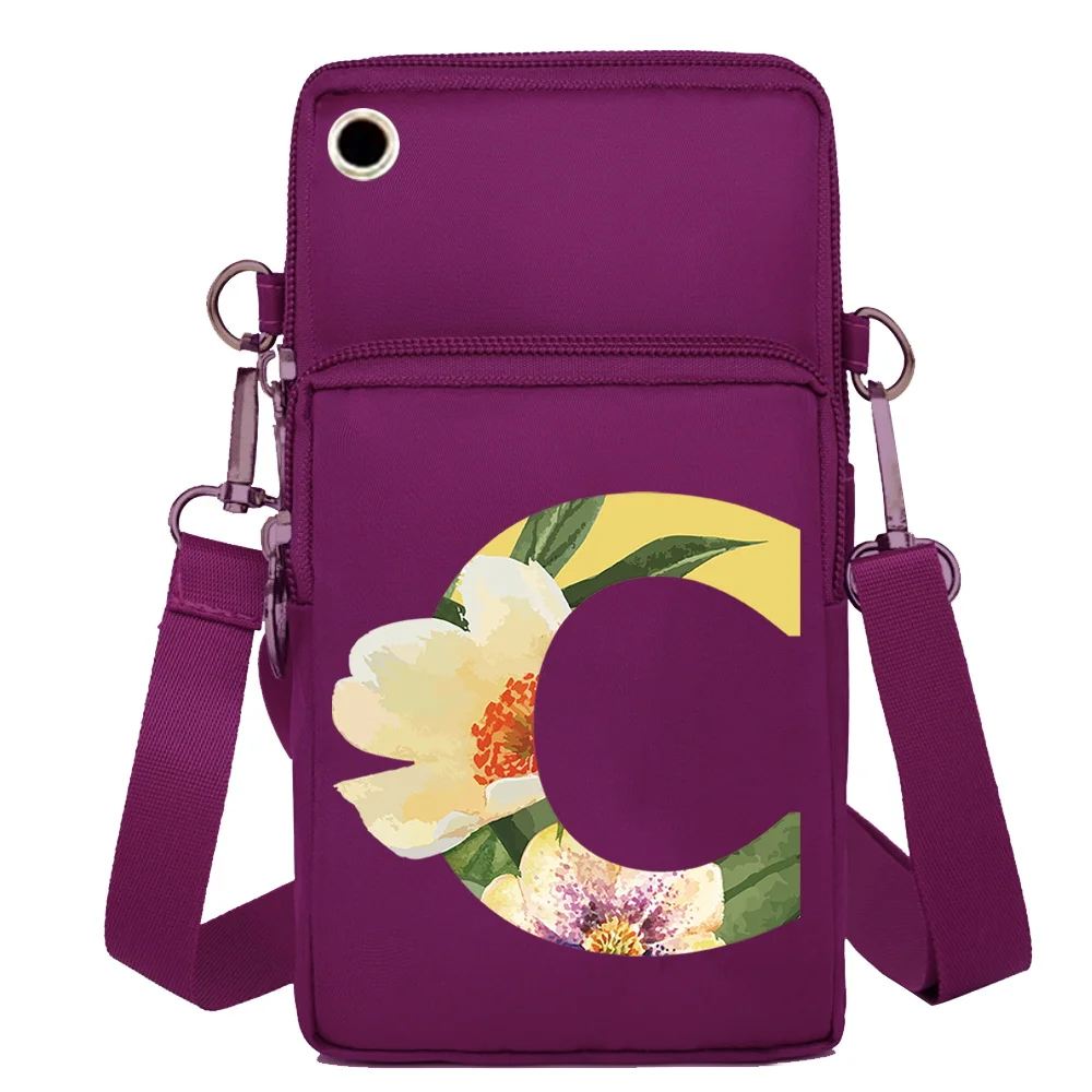 Tas Ponsel Universal Tahan Air untuk Iphone/Huawei/Xiaomi/Samsung Floral 26 Huruf Seri Nama Casing Ponsel Paket Pergelangan Tangan Wanita