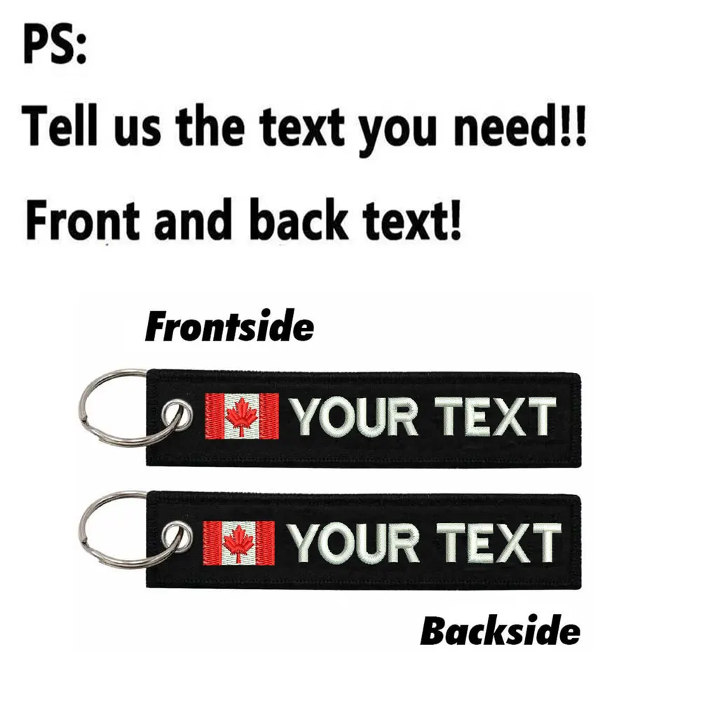 Custom Canadian flag embroidered patches keychain，Any font, color, size