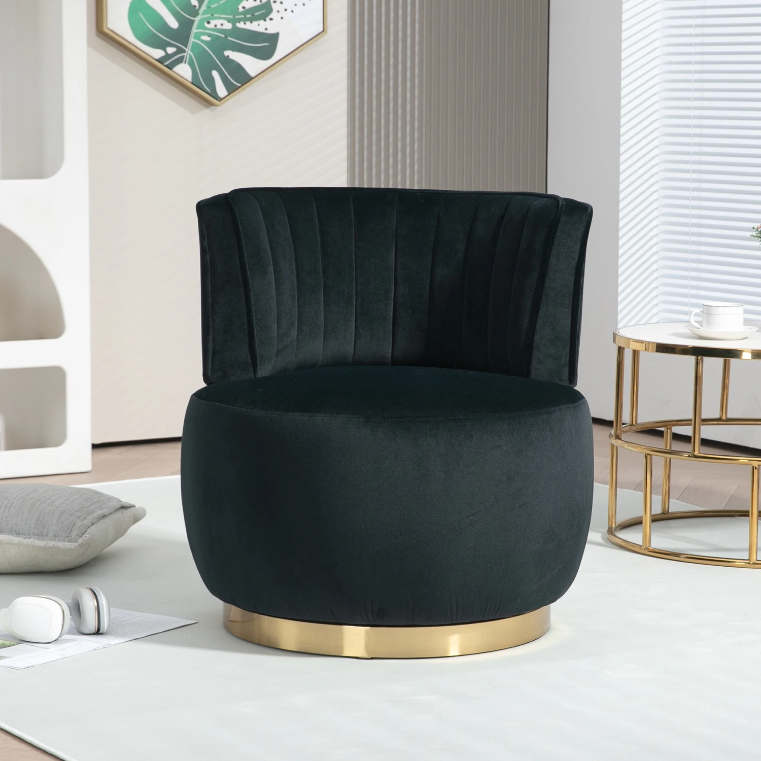 COOLMORE 360 Degree Swivel Cuddle Barrel Accent Sofa Chairs, Round Armchairs with Wide Upholstered, Fluffy Velvet Fabric Chair f