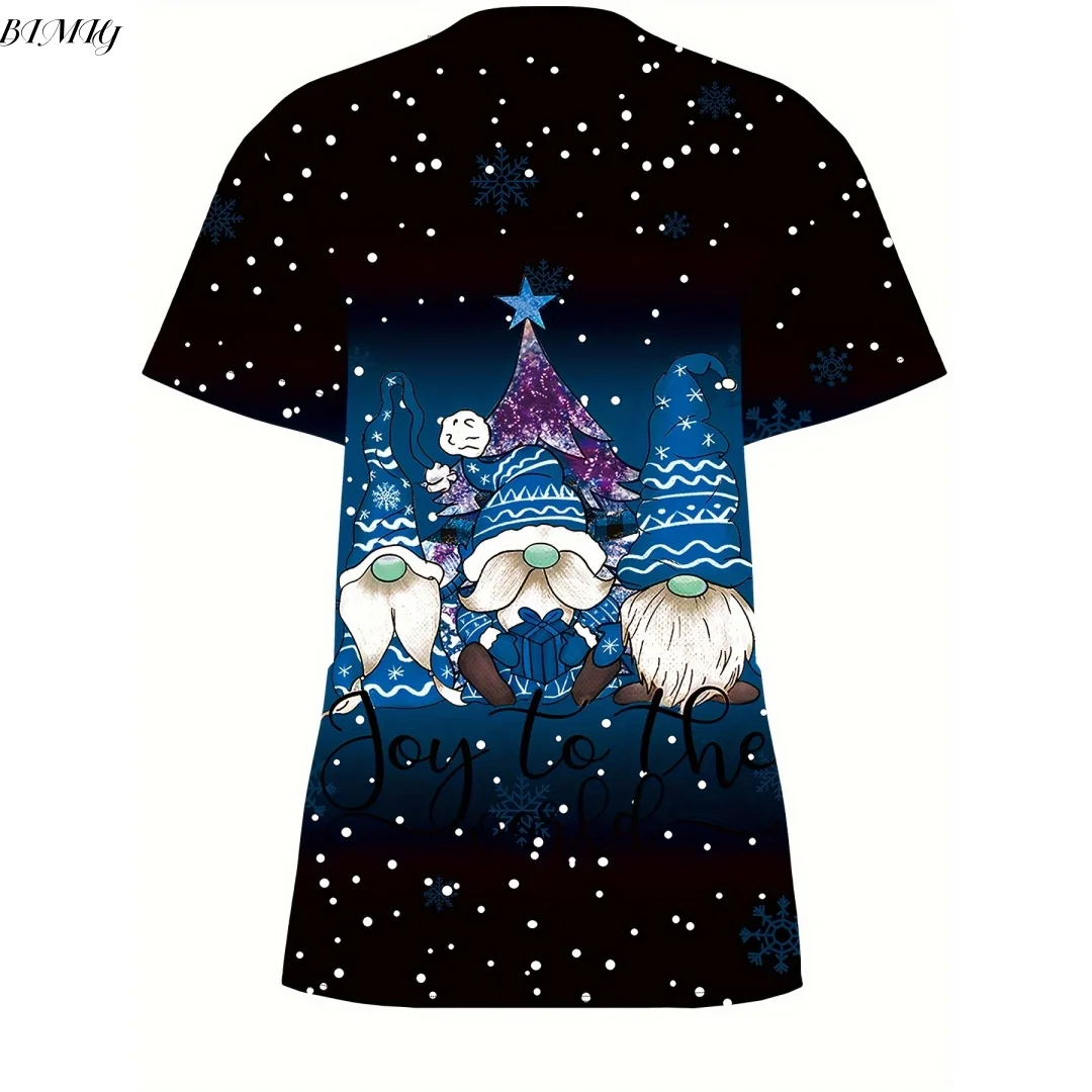 Haut de gommage à manches courtes imprimé nain pour Thanksgiving, col en v, avec poches, pour médecin, infirmière, médecin, dentiste, vêtements de travail pour femmes