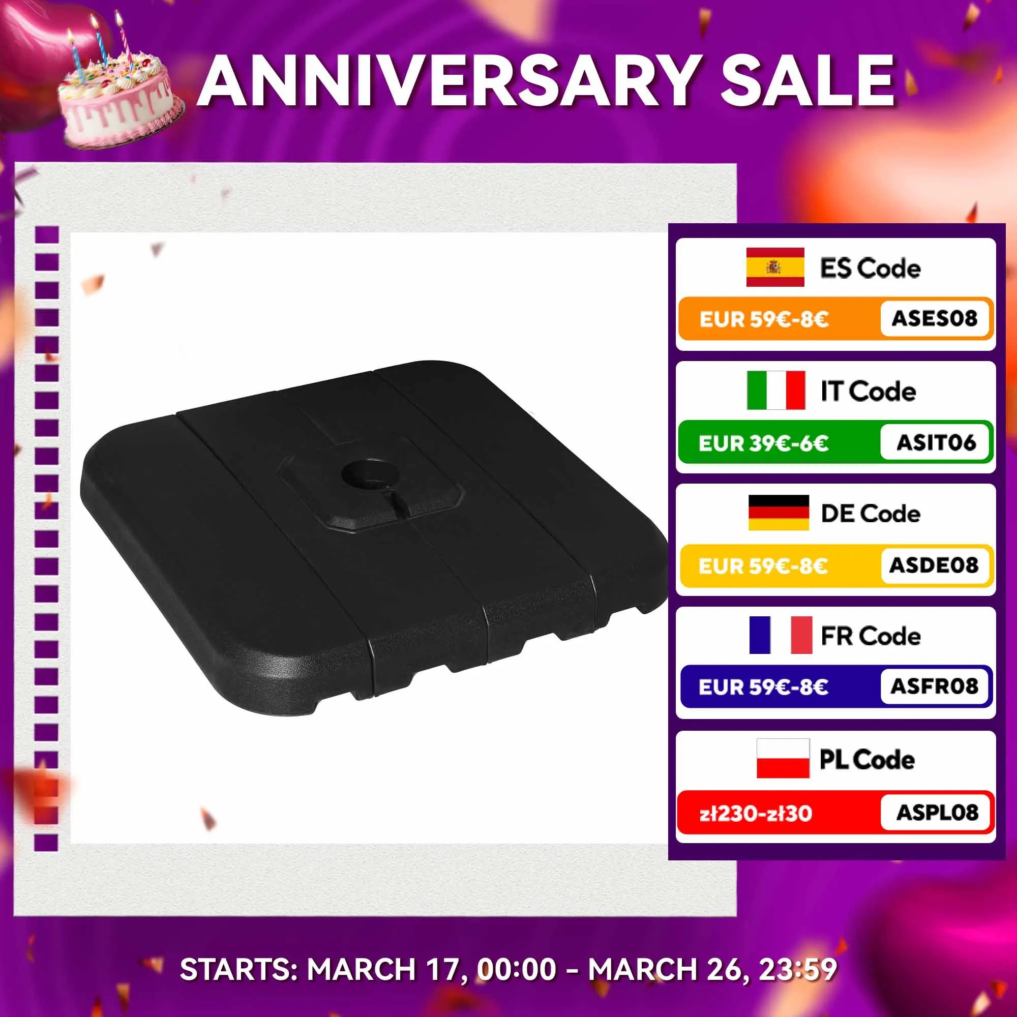 Outsunny 4 pezzi Base per ombrellone ricaricabile ad acqua 90 kg o sabbia 130 kg peso per parasole a