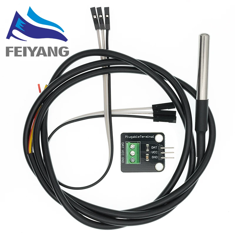 SAMIROB DS18B20 Temperature Sensor Module Kit Waterproof 100CM Digital Sensor Cable Stainless Steel Probe Terminal Adapter