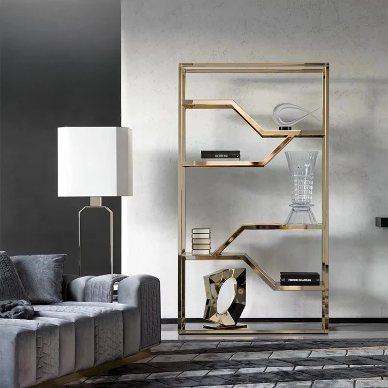 

Living room new high-end modern display cabinet high-grade gold stainless steel glass display cabinet