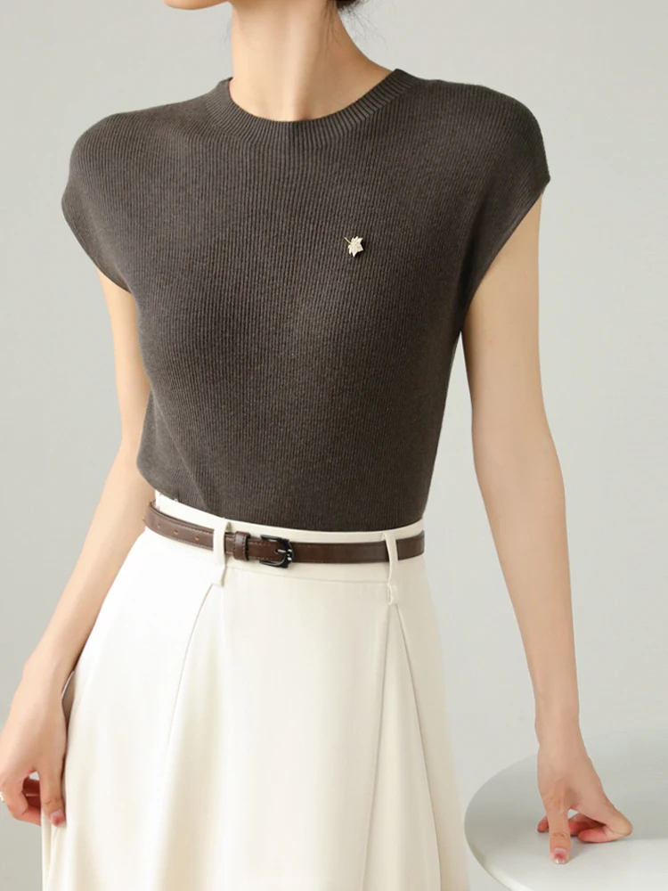 

Женская круглая трикотажная шерстяная футболка Ne Svel, облегающая, базовый слой, для повседневной носки, стильная, весенняя новинка