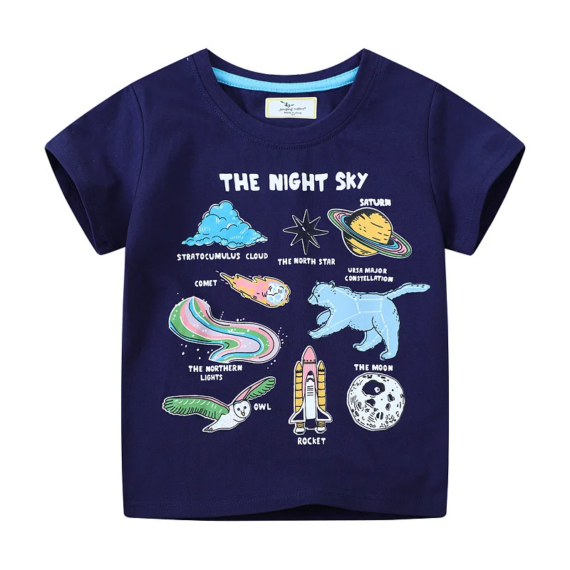 Jumping Meters 2-7T Summer Boys Tshirts Night Glow Cartoon Hot Selling Toddler Animals Children's Clothes Kids Tees Tops