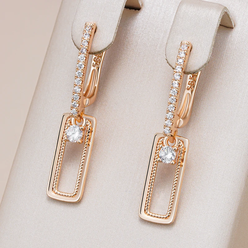 Kienl Heißer Glänzender Natürlicher Zirkon Quadratischer Langer Ohrring für Frauen 585er Roségold Farbe Glänzendes Metall Zubehör Trend Täglicher Schmuck