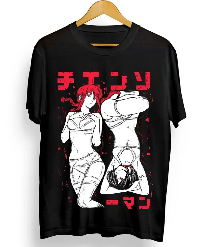 Chainsaw Man T-shirt Waifu Denji Power Horror Anime Pochita Black Shirt All Size