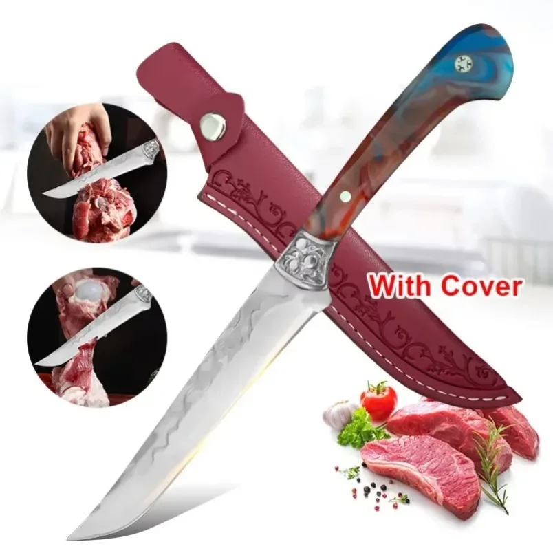 Stainless Steel Resin Handle BBQ Chef Knife Professional Hand Forged Meat Cutting Fruit Vegetables Boning Knives Cooking Tools