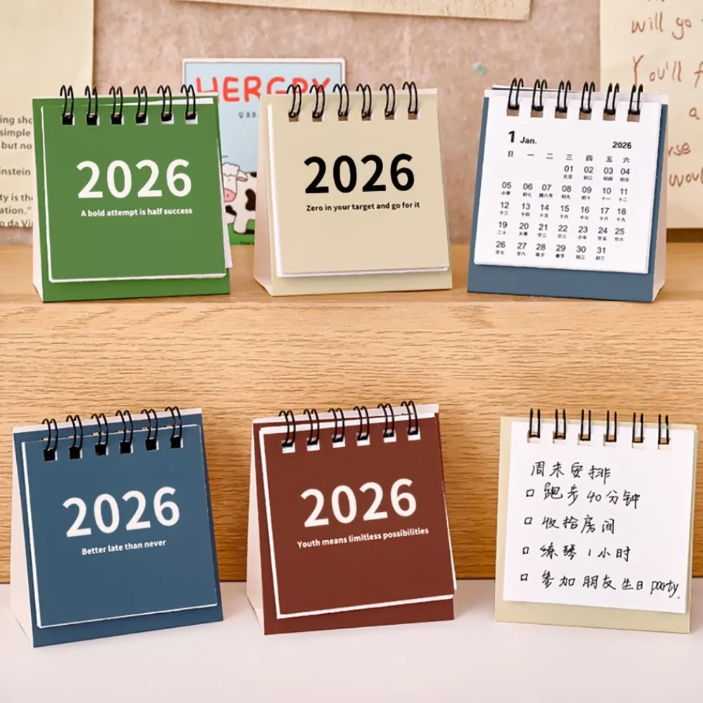 2026 Mini Simple Calendar Small Desk Calendar Creative Coil Calendar Planner Desktop Decoration Office Stationery 2025-2026
