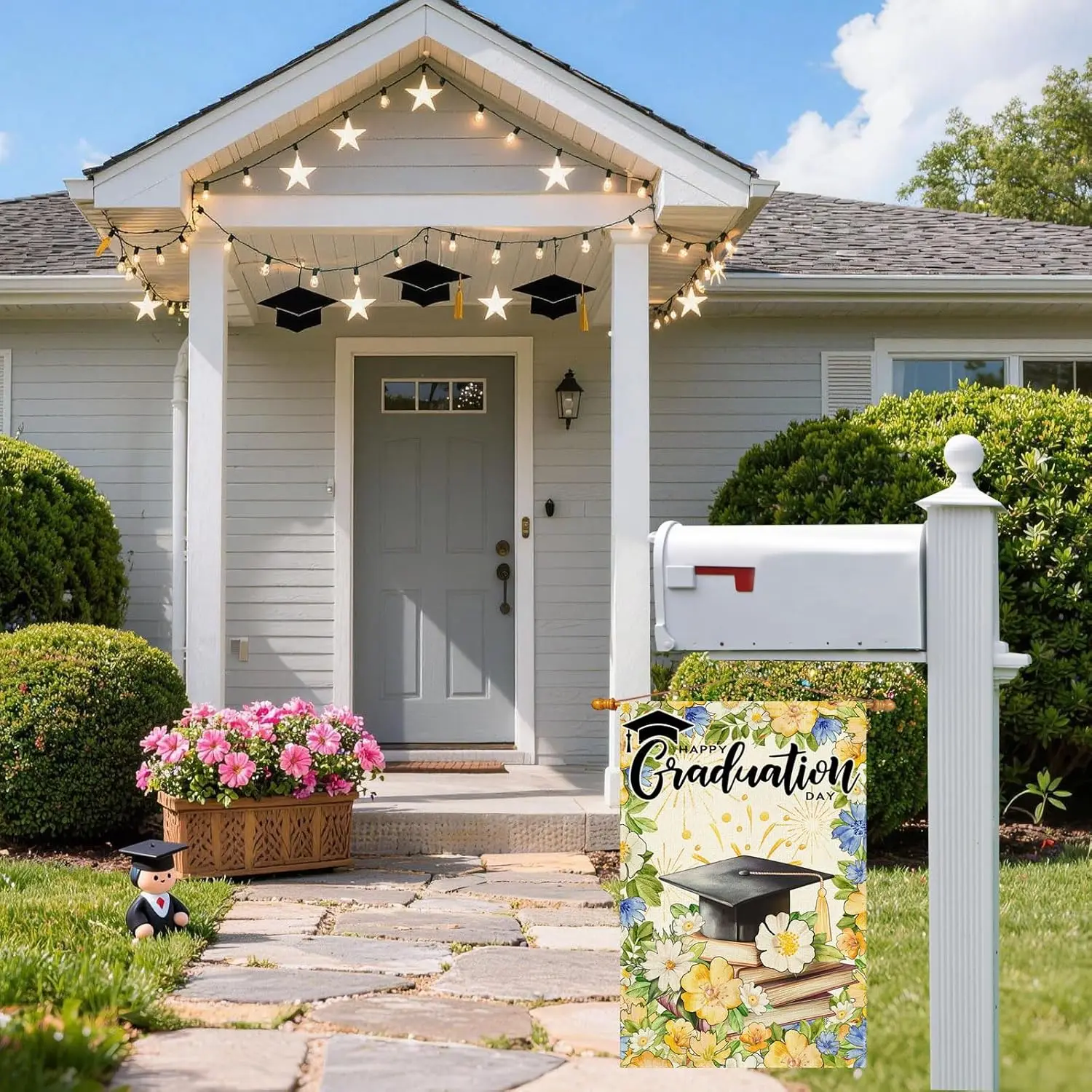 Flowers Congrats Grad Cap Book Firework Graduation Garden Flag 12x18 Inch Double Sided Small Mini Yard Flag Outdoor Outside jjp