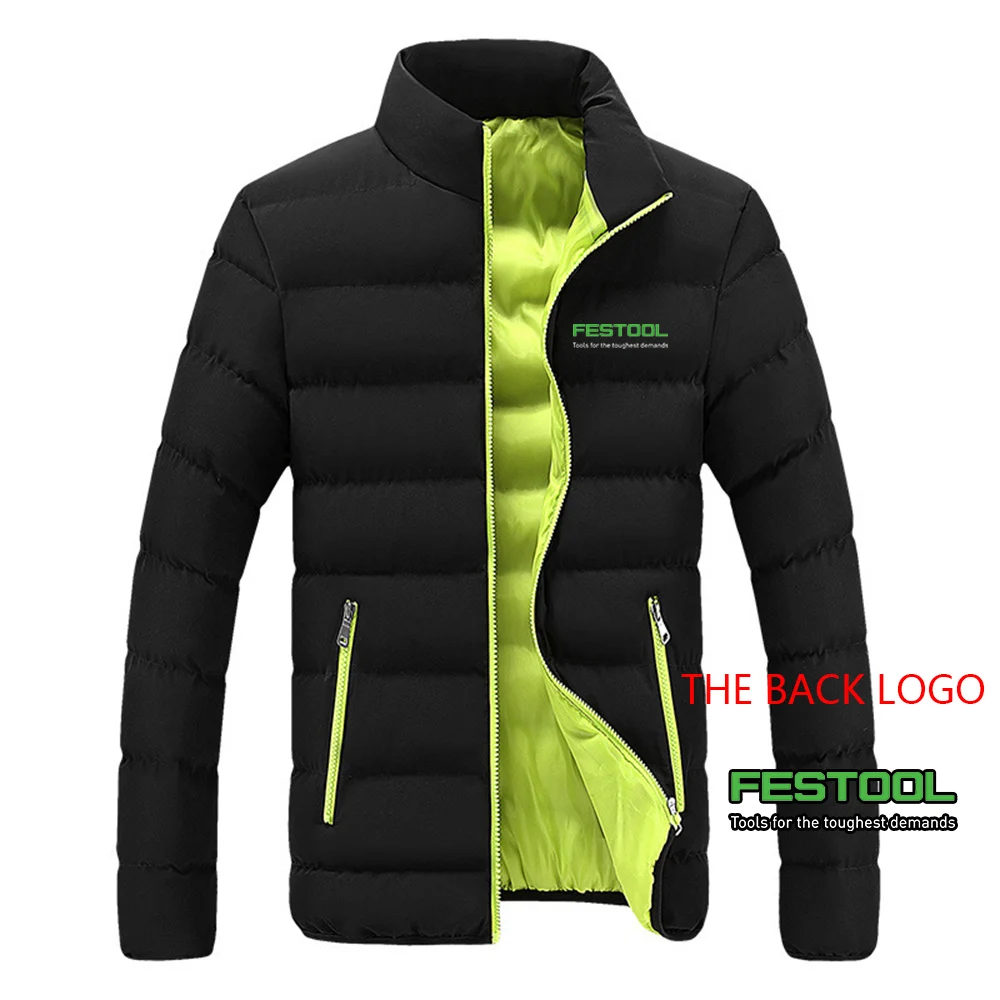 2024 Men New Festool Tools Autumn and Winter Stand Collar Printing Four-color Cotton-padded Jacket Warm Coat Tops