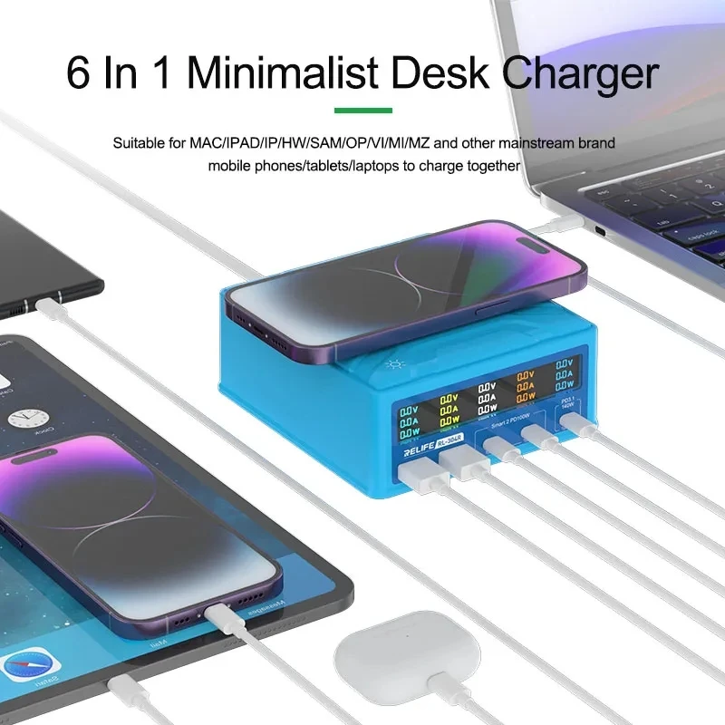 NEW RELIFE RL-304R 260W Multi-port GaN Charger 5+1 Multi-device Efficient Charging ,Intelligent Power Distribution