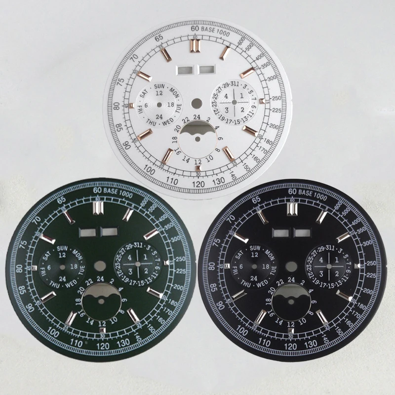 

High-end Hot New 36.5mm Literal Dial Multi-Functional Timing Business Watch Accessories Aseptic Perpetual Calendar Moon Phases