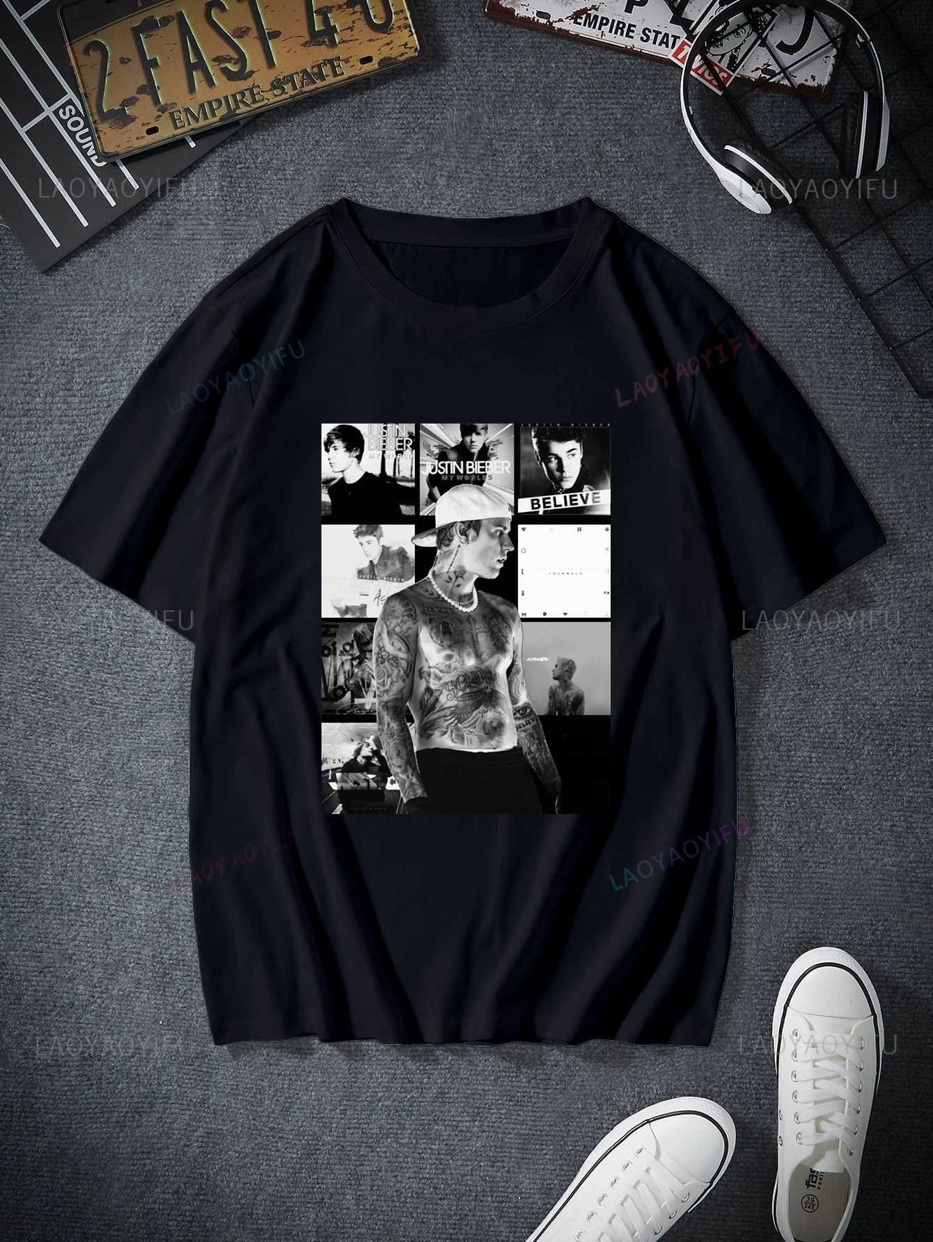 Spring/Summer 2024 New Justin Bieber Cover Poster T-shirt O-Neck Short Sleeve 100% Cotton Casual Unisex T-shirt Street Wear