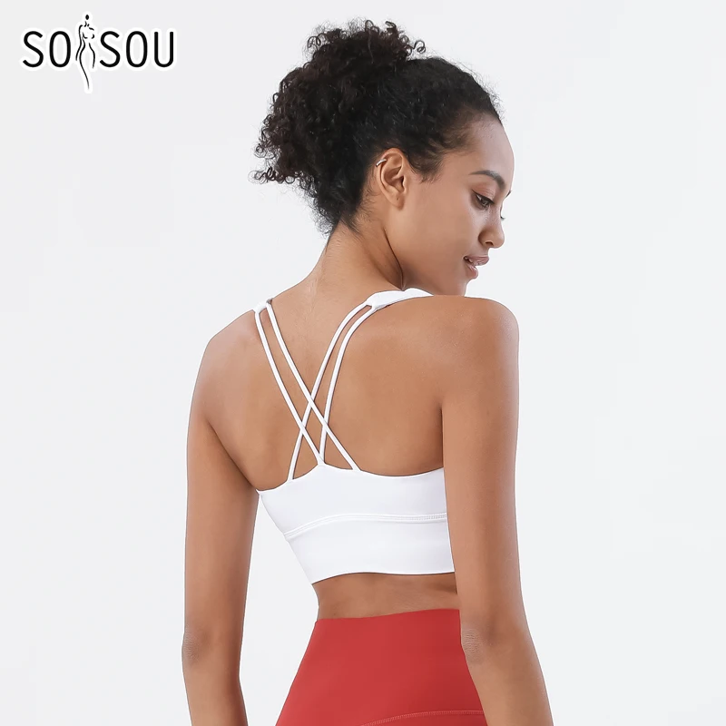 SOISOU Nylon Yoga Bra Women's Bra Women's Tube Top Breathable Sports Top Sexy Bralette Solid Push Up Top Women 7 Colors