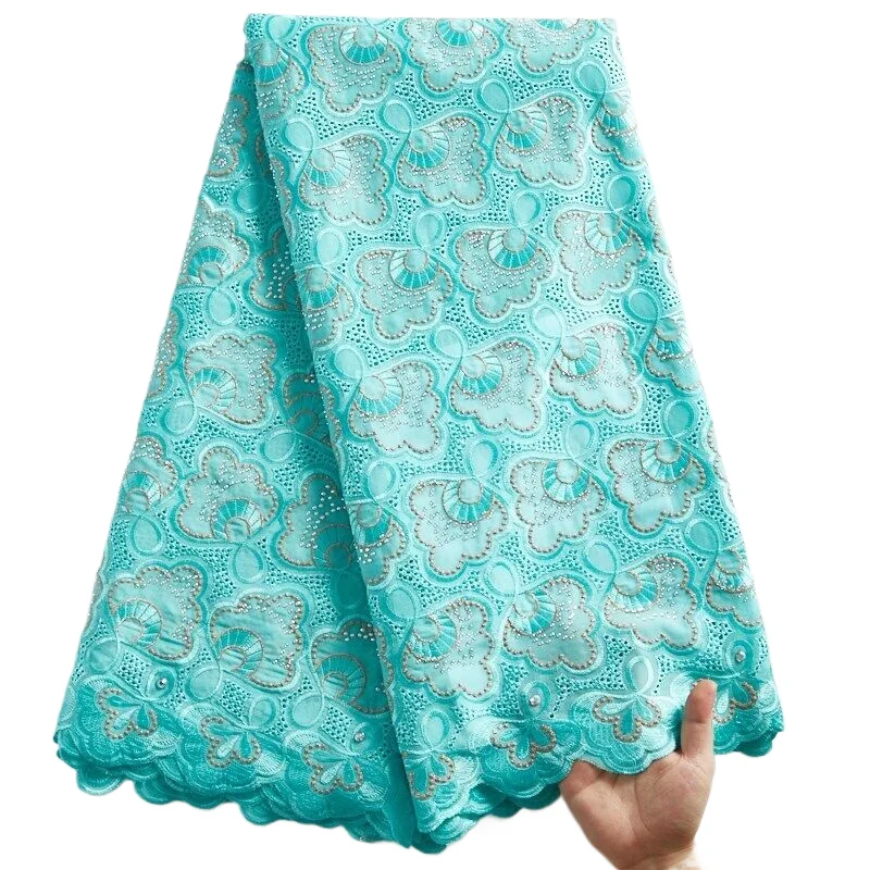 2024 High Quality Cotton African Swiss Voile Lace with Crystal Nigerian Embroidered Lace Fabric for Daily Party Dresses TY2286