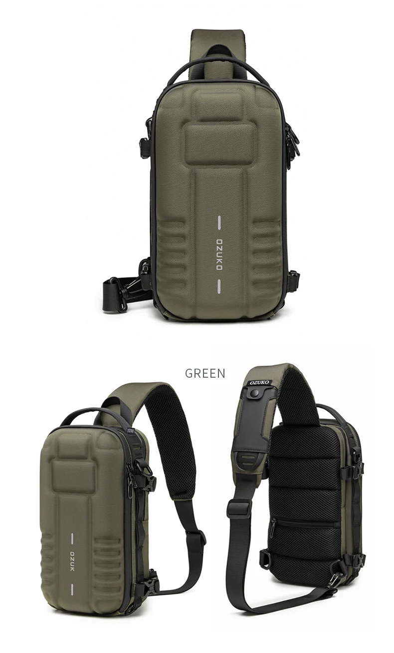OZUKO Hard Shell Chest Bag MenSports Shoulder Bag Multifunctional Large Capacity Waterproof High Quality Outdoor Tactical Bag