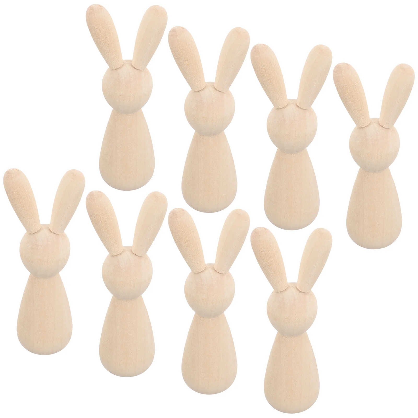 10 Pcs Log Color Rabbit Toy Head Wooden Man DIY Home Decoration Puppet 10pcs Blank Peg Dolls Manual Wall Unfinished Unpainted