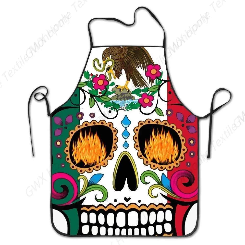 Mexico Flag Detailed Mexican Sugar Skull Day Of The Dead Retro Vintage Mexico Bib Apron