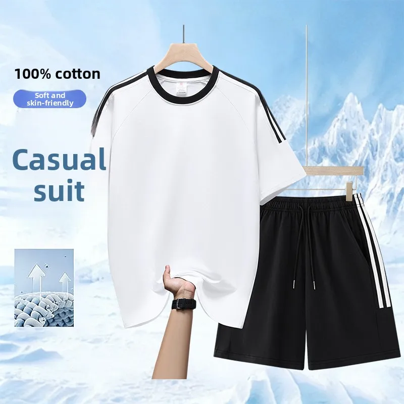

Мужской летний спортивный костюм-двойка из хлопка с коротким рукавом: поло и шорты, повседневный спортивный костюм-поло большого размера для мужчин, коллекция 2026