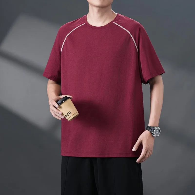 Mens Summer Thin Ice Feel Stretch Silk T Shirt Casual Versatile Basic Top Breathable Quick Dry