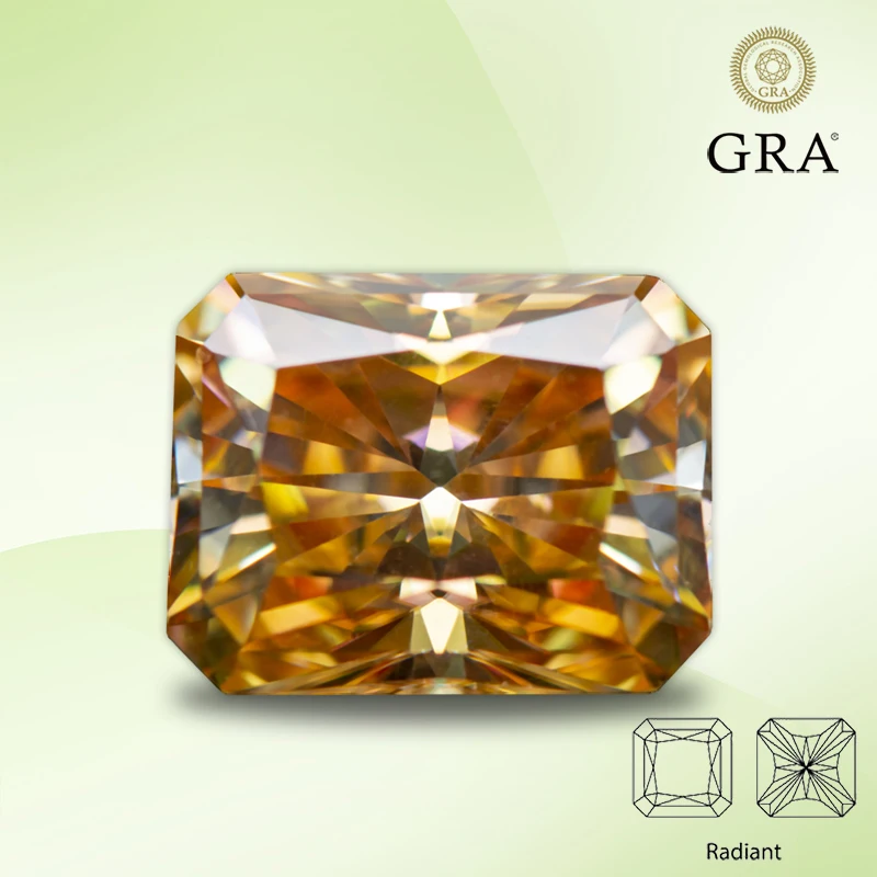 

Moissanite Stone Champagne Color Radiant Cut Gemstone Lab Grown Synthetic Diamond for Women Jewelry Making with GRA Certificate