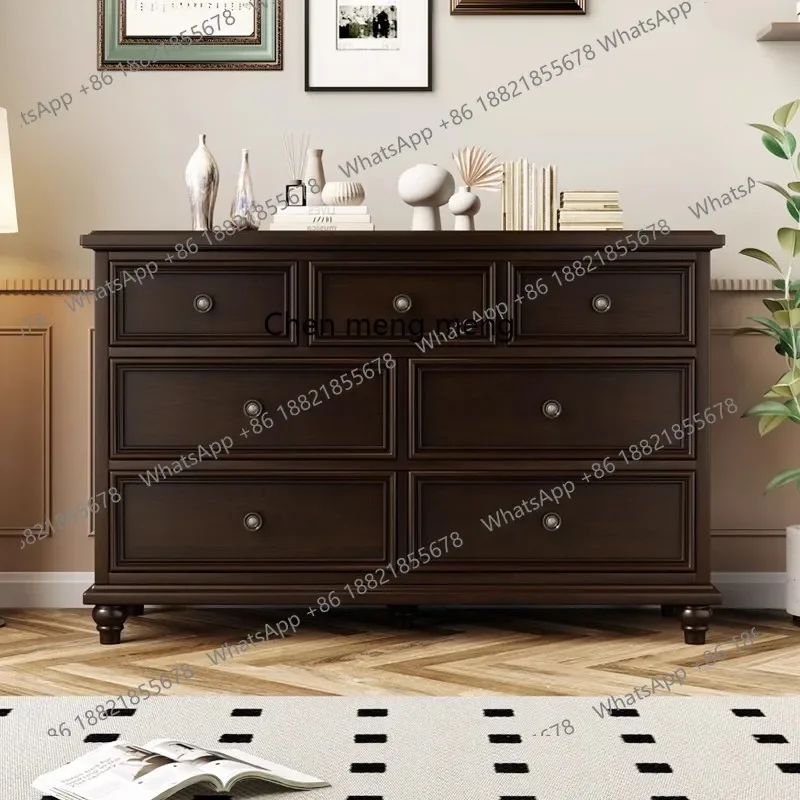

E153 American all solid wood bedroom locker large capacity drawer combination porch cabinet black walnut