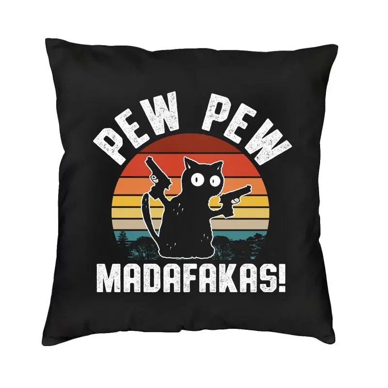 Custom Nordic Retro Black Cat Pew Pew Madafakas Cushion Cover Polyester Throw Pillow Case for Living Room