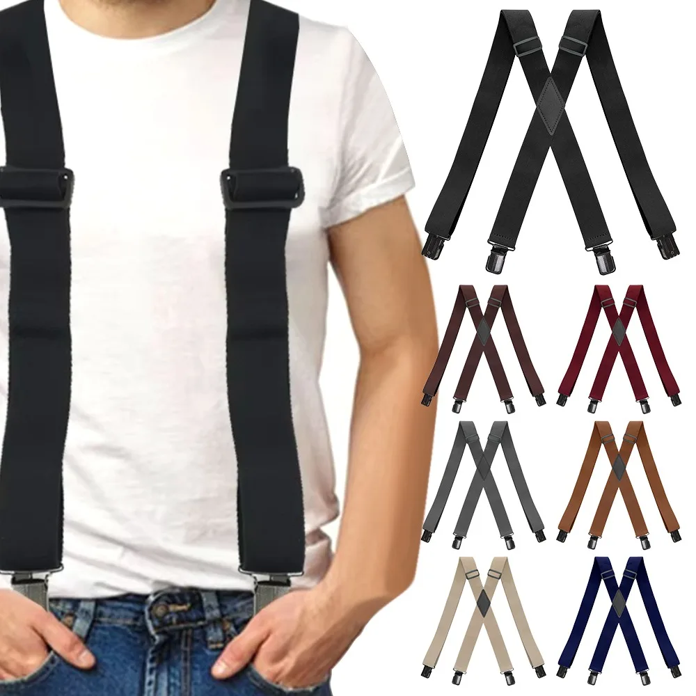 Tirantes de alta calidad para hombre, 3,5 cm de ancho, en forma de X, 4 Clips, correas para pantalones, cinturón, colgador elástico para pantalones, Unisex