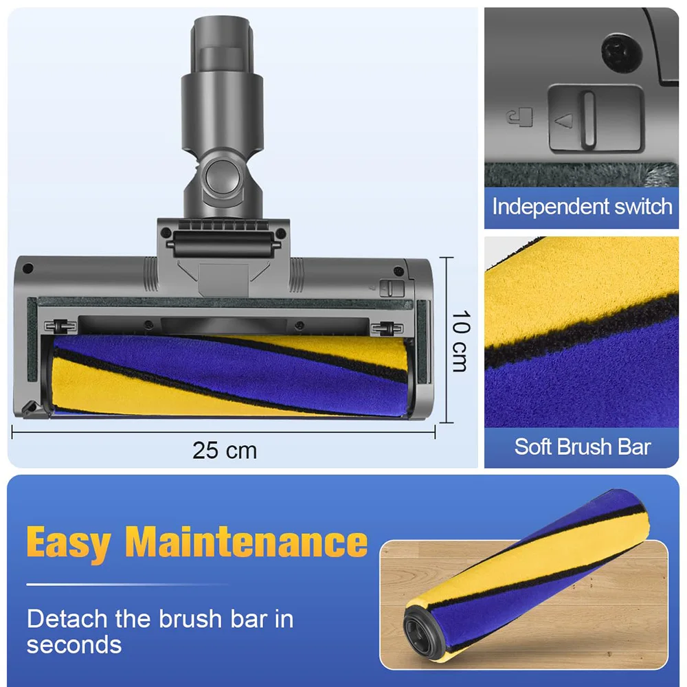 Laser Brush For Dyson V12 Detect Slim V10Slim Accessories Carpet Roller Soft Roller Brush Head Motorhead With Green Dust Light