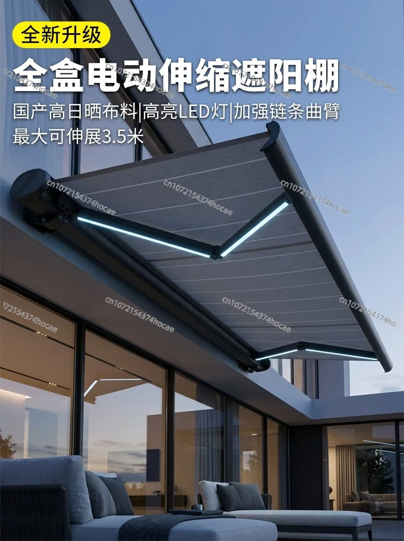 Fully Cased Retractable Awning, Motorized Waterproof Sun Canopy for Villa Balcony Courtyard Outdoor Doorway