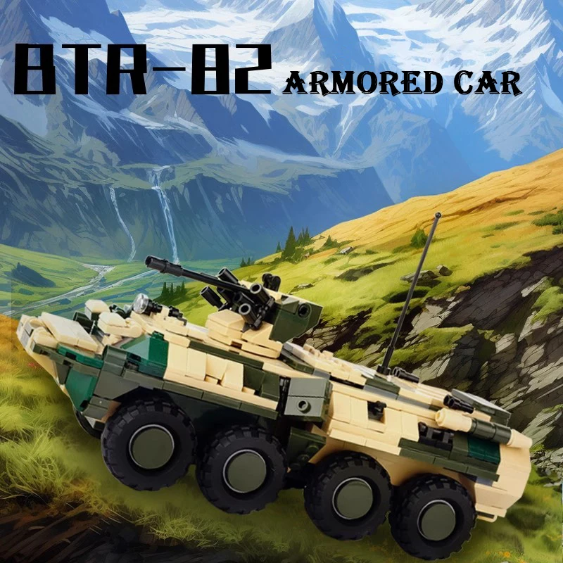 WWII RU 8x8 Wheeled Armored Vehicle BTR82a MOC Building Block Model CA Military Tank LAV-III Children's Assembled Brick Toy