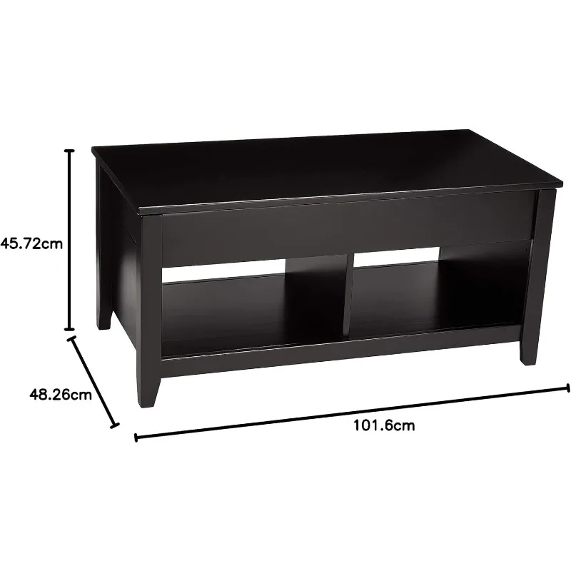 Lift-Top Storage Rectangular Coffee Table, Black, 40 in x 18 in x 19 in