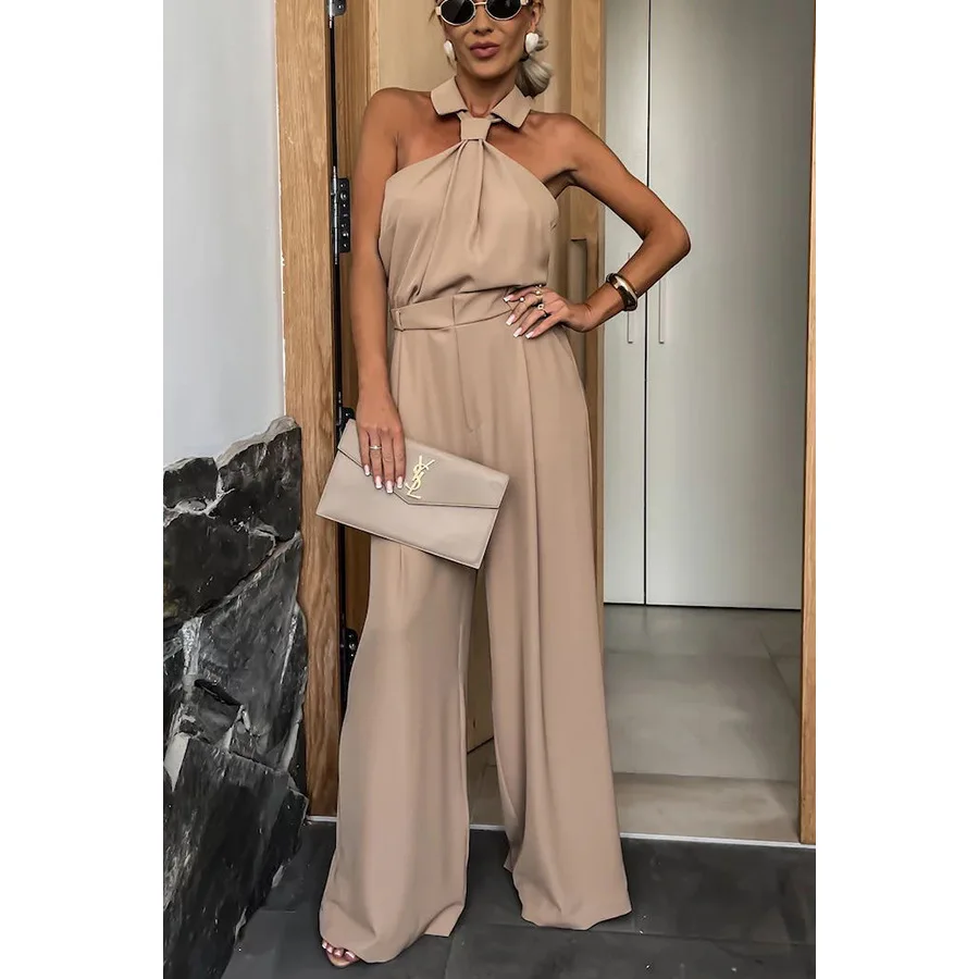 Temperament Solid Color Halter Neck Jumpsuits Women Fashion Casual Vacation Style Backless Sleeveless Jumpsuit Female Summer New