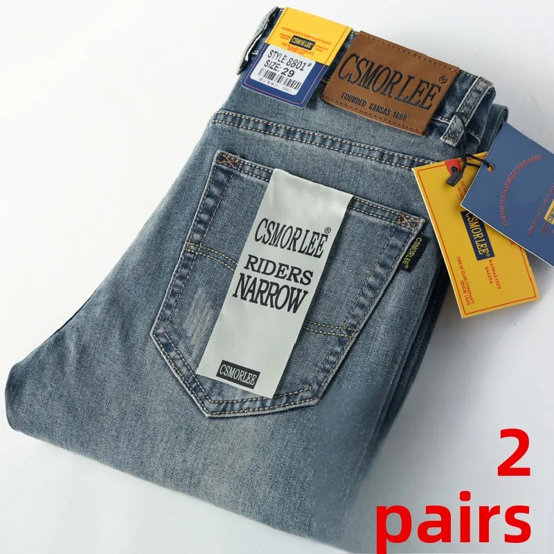 

Мужские джинсы Slim Fit, осень-весна, новые прямые длинные брюки в стиле ретро, высокие эластичные повседневные молодежные хлопковые полиэтиленовые брюки...