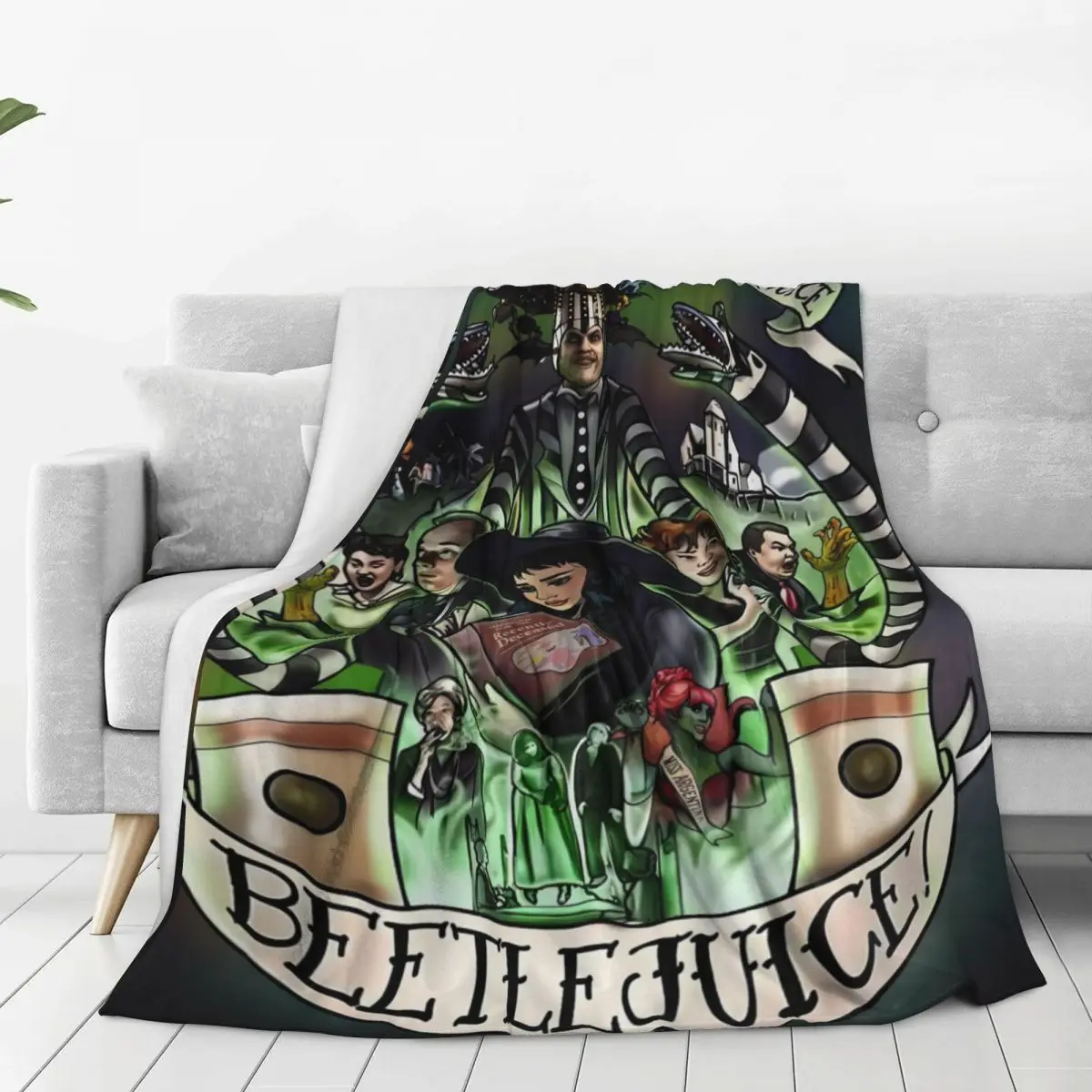 Manta de arte gótico B-Beetlejuice, manta de felpa con patrón suave y cálido para dormitorio, colcha de franela de viaje, funda de cama