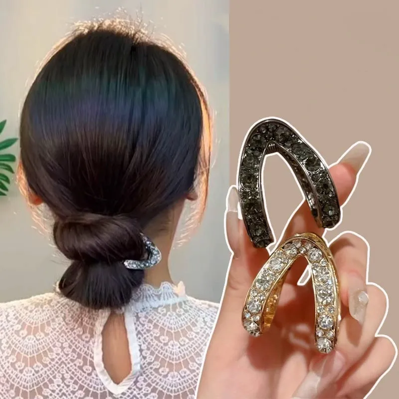 V Shaped Hair Claws Back of Head Clips Shiny Rhinestone Barrettes Fashion Women Hair Accessories Girl Hairpins Golden Hair Clip