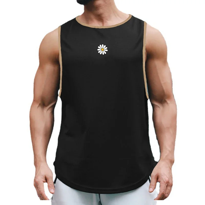 Summer Men Gym Workout Pumping iron Little Daisy Tank Top Mens Quick Dry Loose Training Clothing Sleeveless  Fashion Vest Shirts