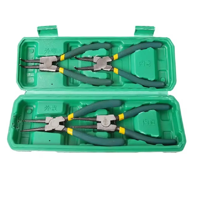 4Pcs Circlip Plier Set 7'' Long Nose Plier Staight Bent Plier Inner Outer Staight Bent Plier Retaining Snap Ring Remover Tool