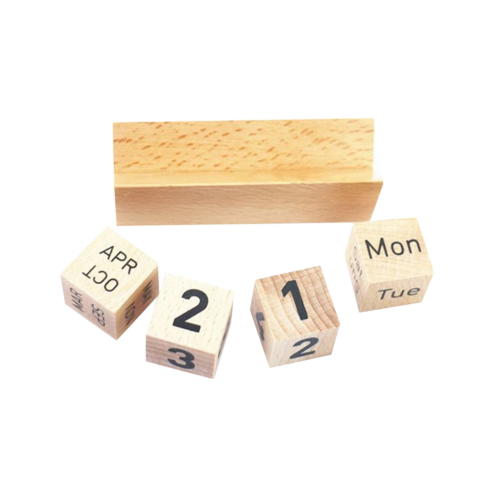 

Wooden Calendar Ornament Desktop Flip Perpetual Block Bamboo Planner Ornaments Office Diy Circular