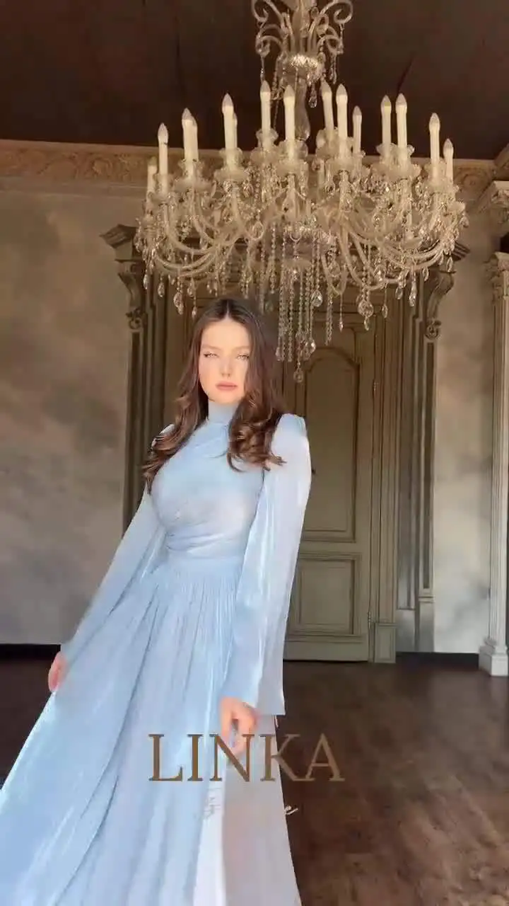 French Luxury Pleated Wedding Formal Occasion Dresses For Women's Elegant A Line Long Sleeve Chic Shine Robe Holiday Clothes