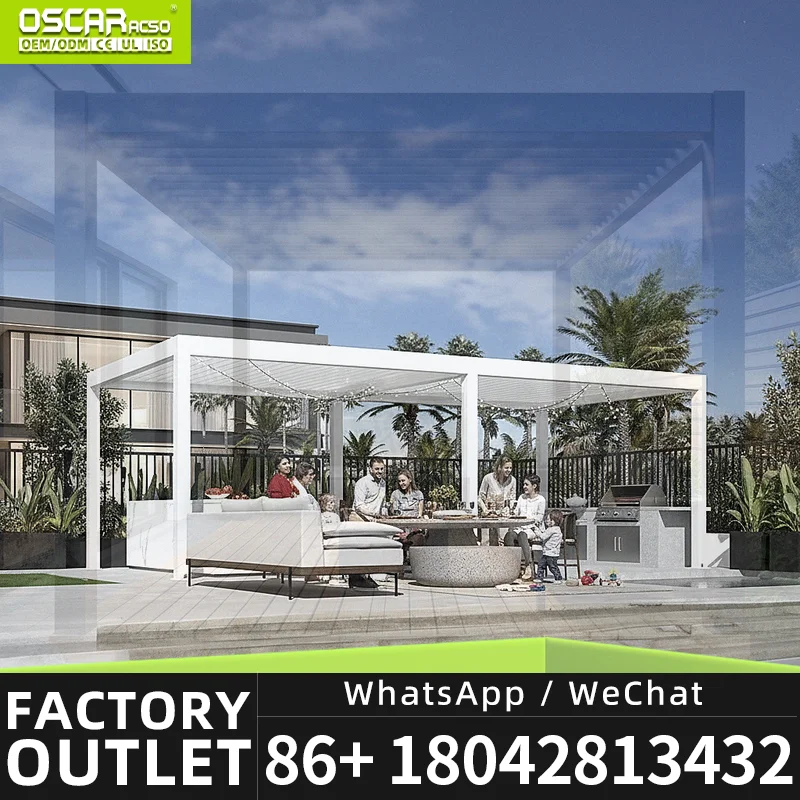 Outdoor Motorized Bioclimatic Louver Gazebo for Garden Rainproof Use in Backyard and Patio pergola