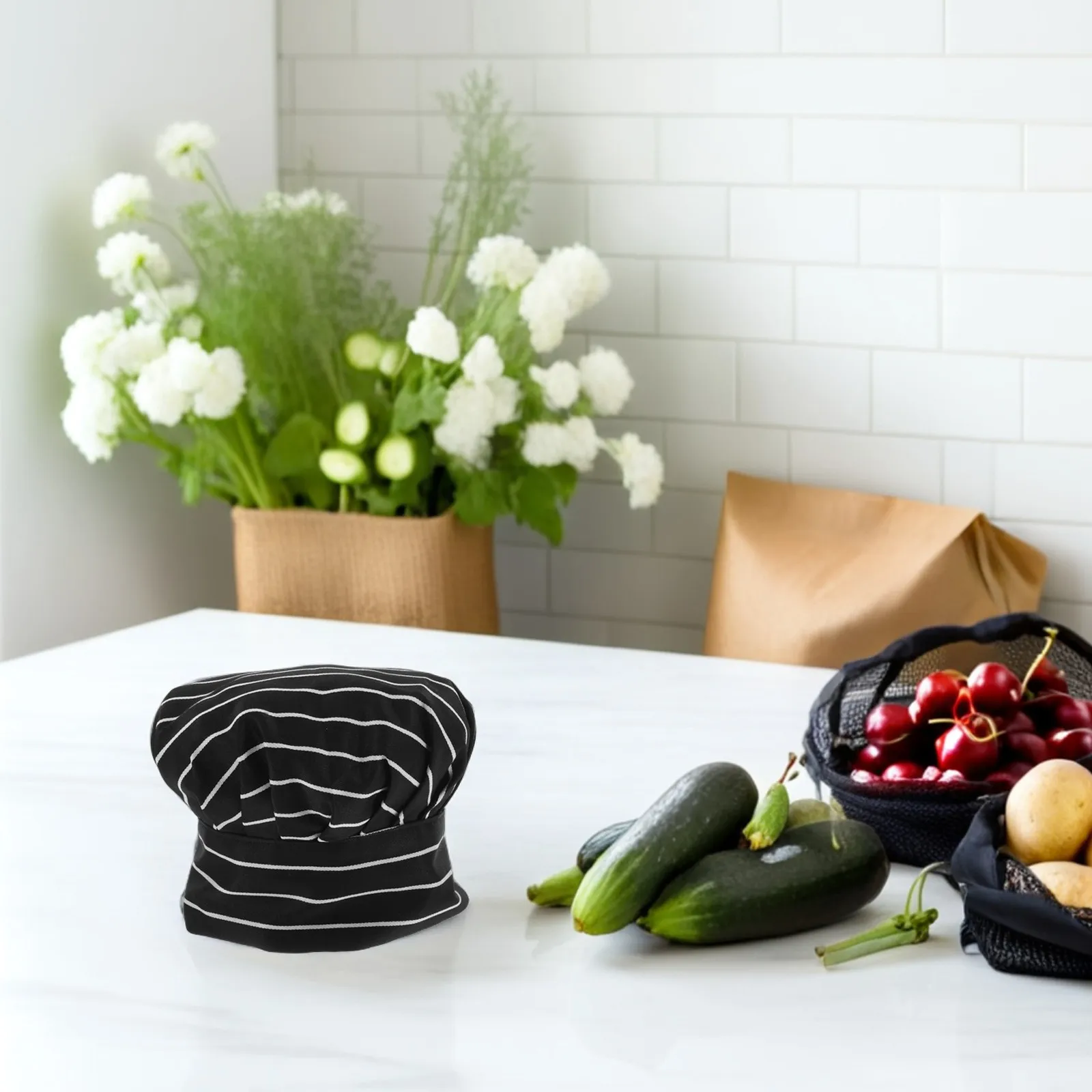 Professional Pleated Chef Hat White Mushroom Style Kitchen Baker Cap for Hotel Staff Breathable Cotton Cooking Hat for Adults