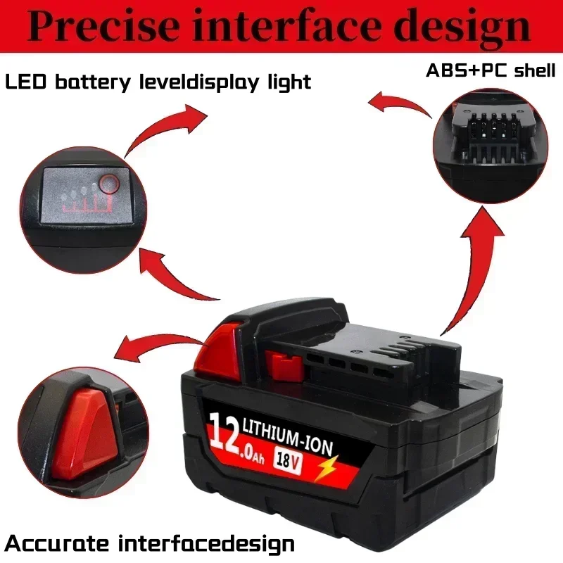 Original For Milwaukee M18 Power Tool Battery, Charger, BR, XC, 18V, 12000mAh M18B5, 48-11-1860, Built-in 21700 Battery