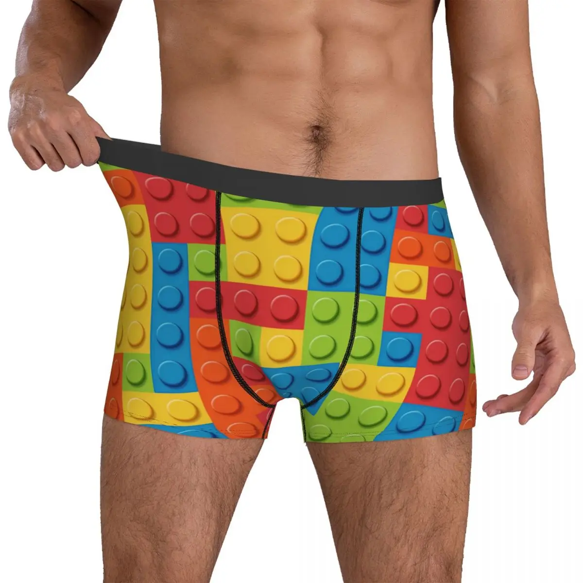 Colorful Building Brick Pattern Trunk Legos Textures Pouch Underwear Trenky Printing Boxer Brief Breathable Male Underpants 2XL