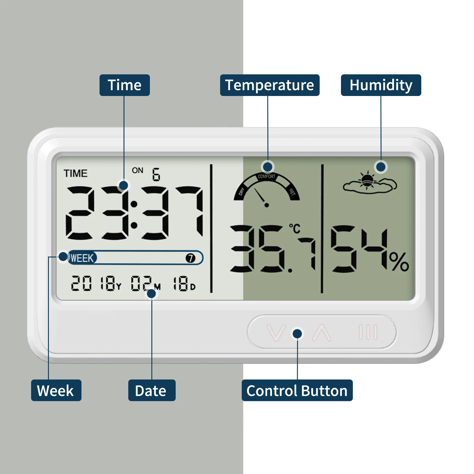 Digital Hygrometer Electronic Temperature Humidity Meters Gauge with Time Date LCD Display Clock Indoor Thermometer Hygrometer