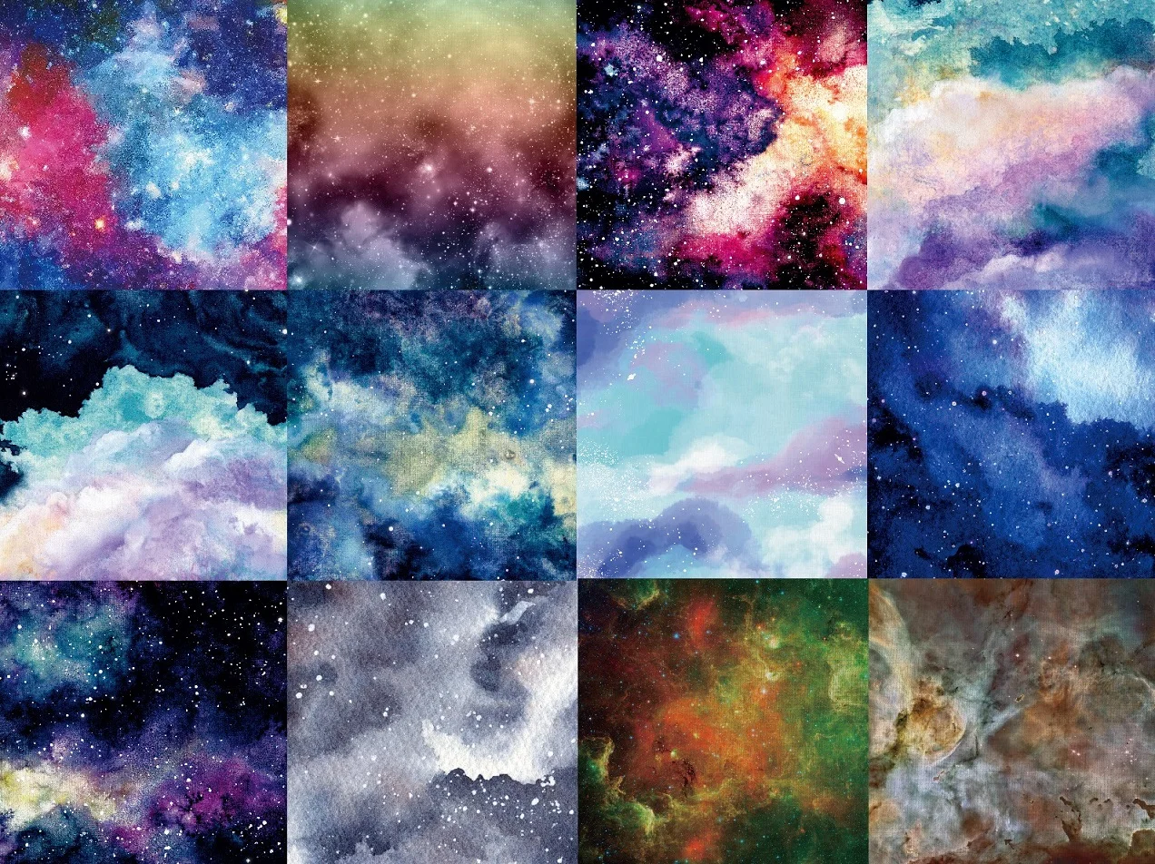 

24Pcs Celestial Themed Scrapbook Paper Kit Stars Mixture Colored Decorative Paper DIY Craft for Guest Book Anniversary 6x6inch