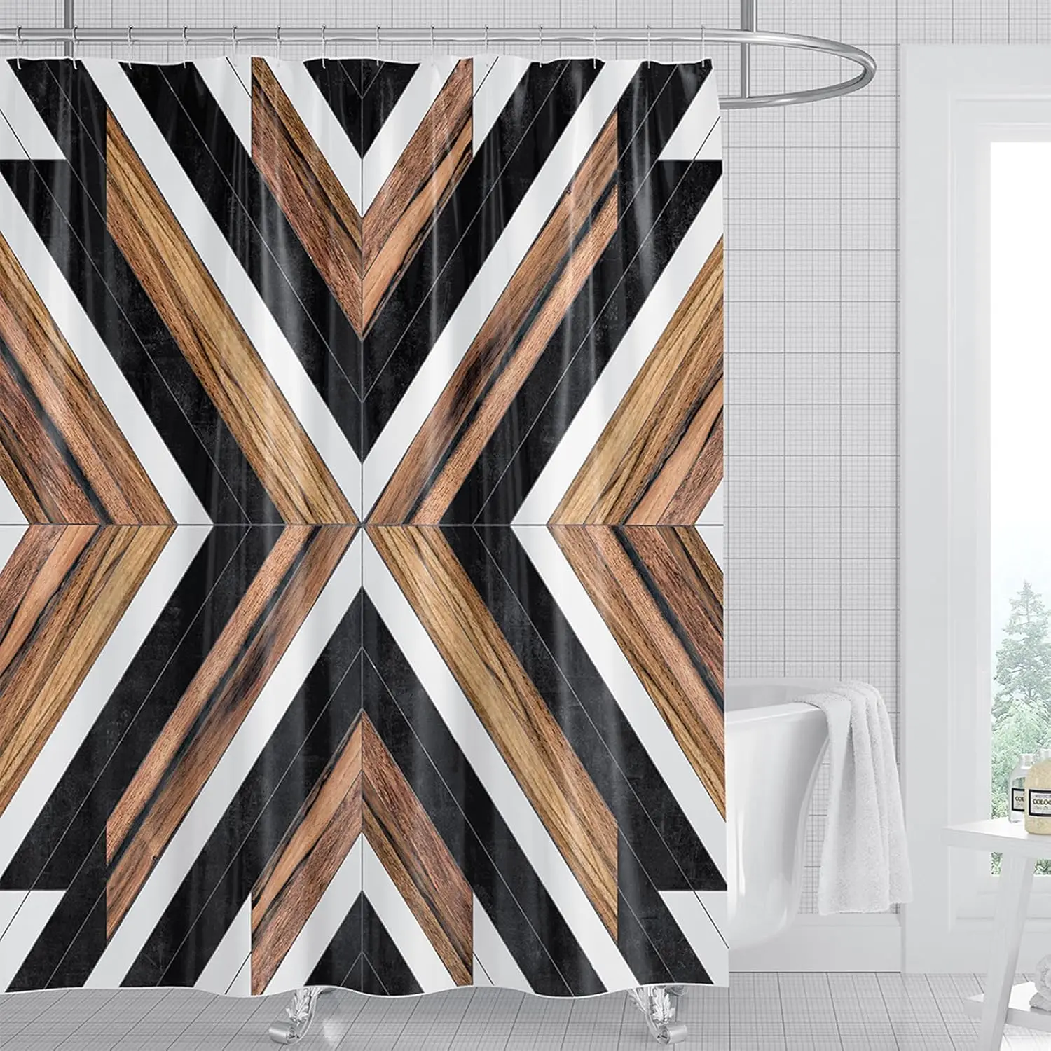 Bohemian Aboriginal Bath Decorative Shower Curtain Modern Neutral Tribal Wood Textured Bathroom Decorative Shower Curtain
