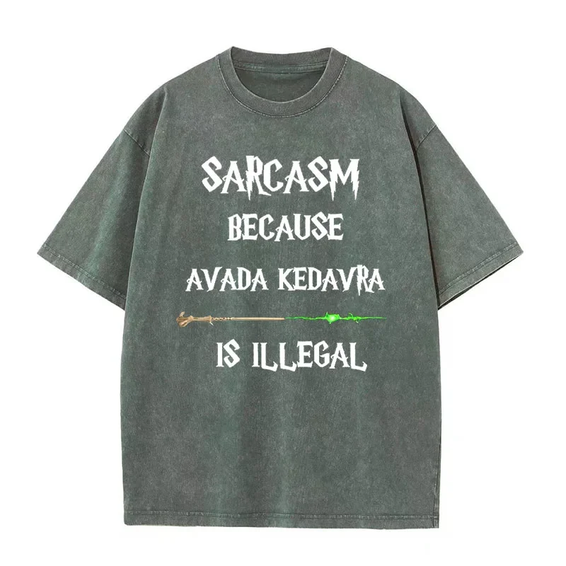 100% Cotton Oversize Retro Shirt Sarcasm Because Avada Kedavra Is Illegal Shirt Wizard School Unisex Tee Fantasy Apparel Y2K Top